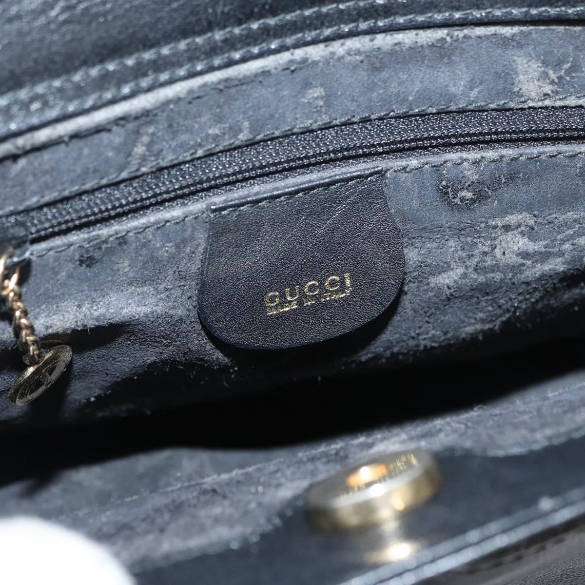 GUCCI Bamboo Hand Bag Leather 2way Black Gold Auth 177474