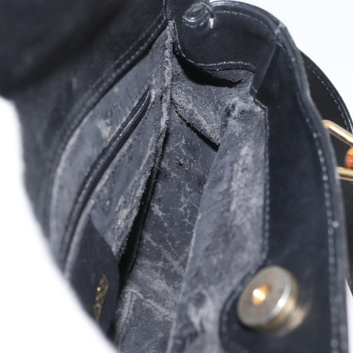 GUCCI Bamboo Hand Bag Leather 2way Black Gold Auth 177474