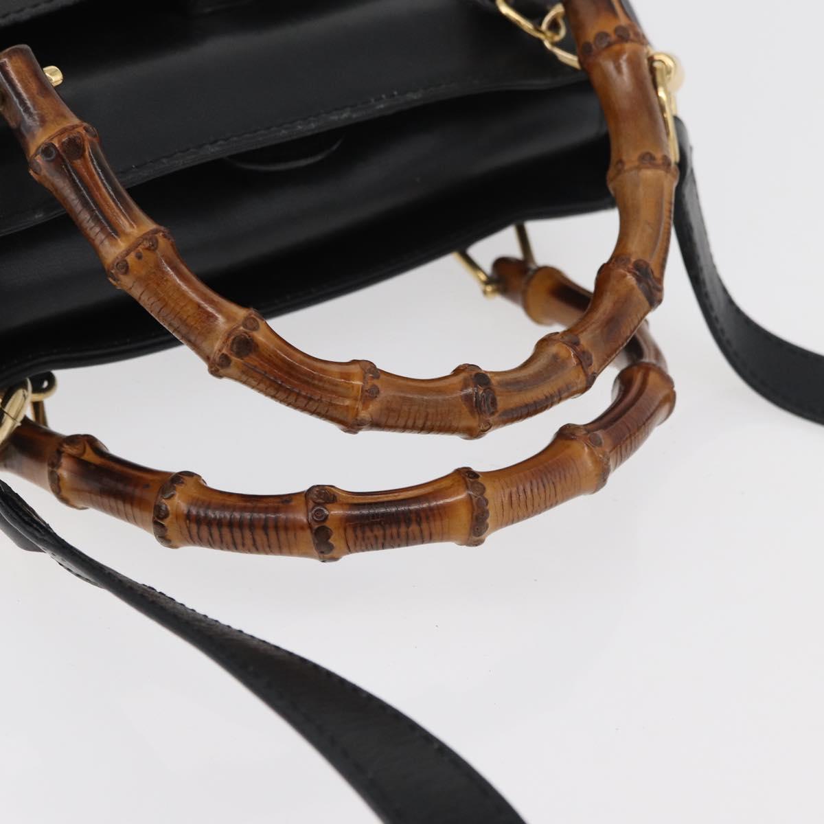 GUCCI Bamboo Hand Bag Leather 2way Black Gold Auth 177474