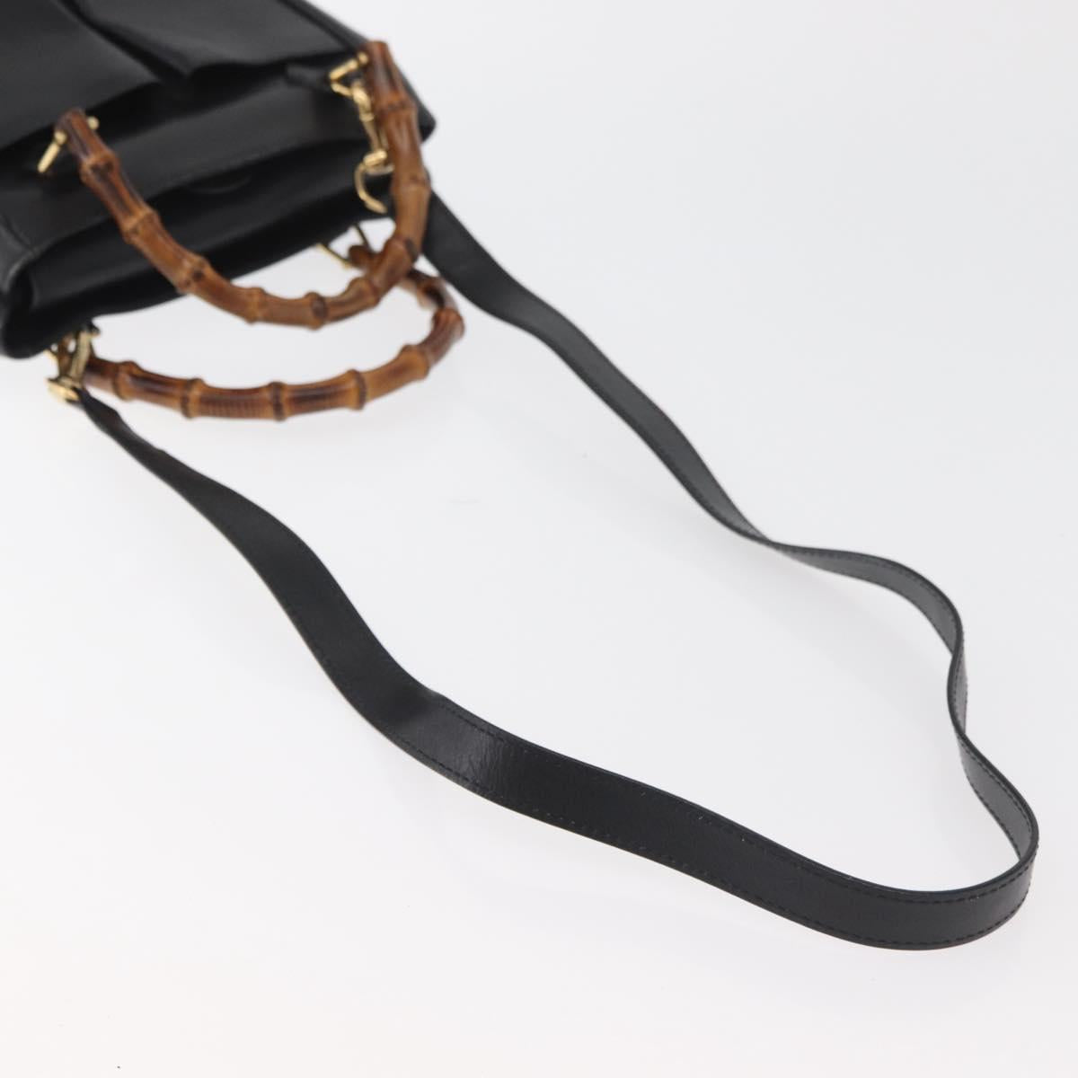 GUCCI Bamboo Hand Bag Leather 2way Black Gold Auth 177474