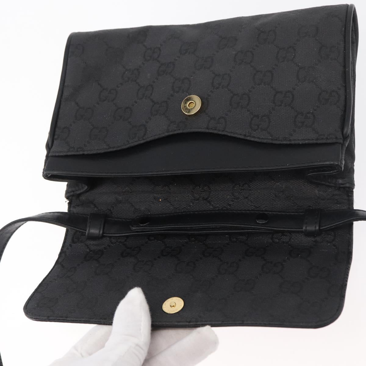 GUCCI GG Canvas Shoulder Bag Black Gold 004 904 0198 Auth 177480