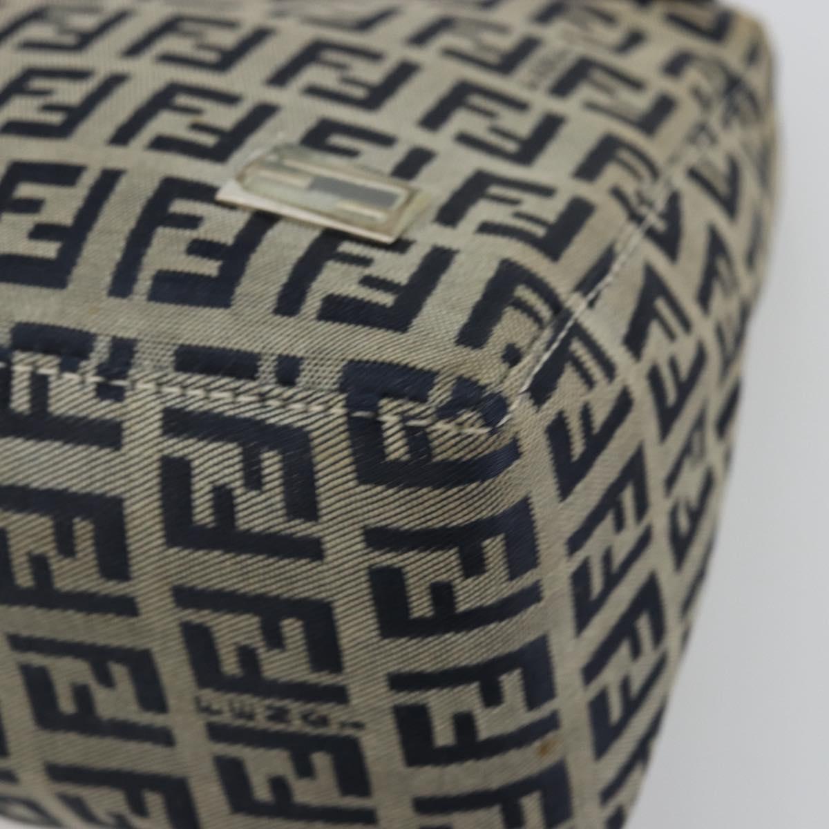 FENDI Zucchino Canvas Hand Pouch Bag Navy Silver Auth 177481