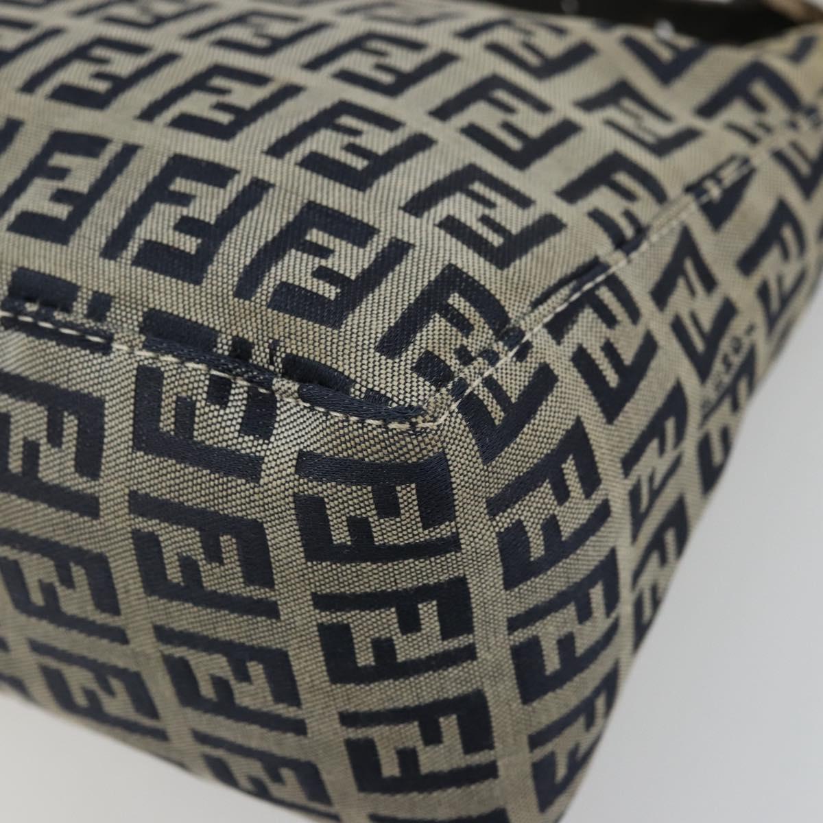 FENDI Zucchino Canvas Hand Pouch Bag Navy Silver Auth 177481