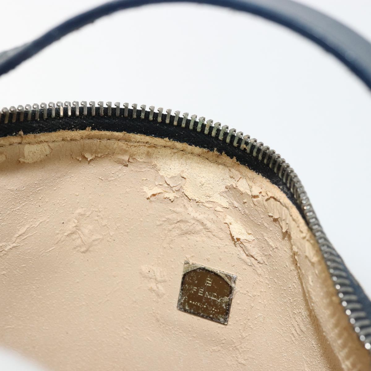 FENDI Zucchino Canvas Hand Pouch Bag Navy Silver Auth 177481