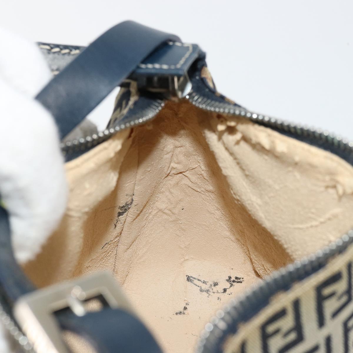 FENDI Zucchino Canvas Hand Pouch Bag Navy Silver Auth 177481