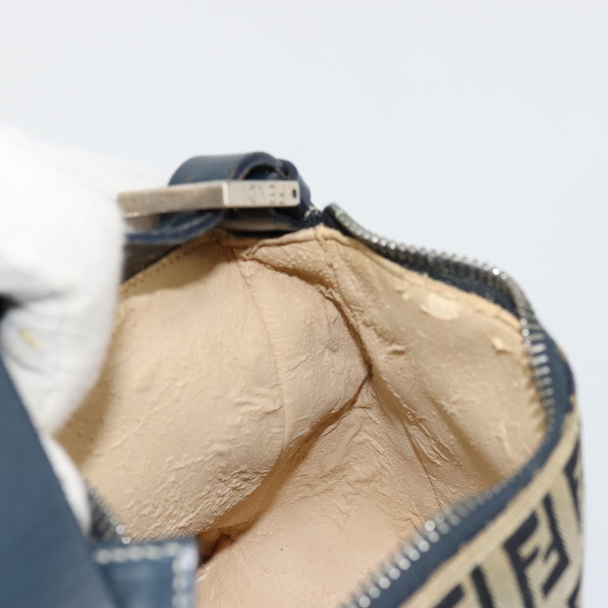 FENDI Zucchino Canvas Hand Pouch Bag Navy Silver Auth 177481