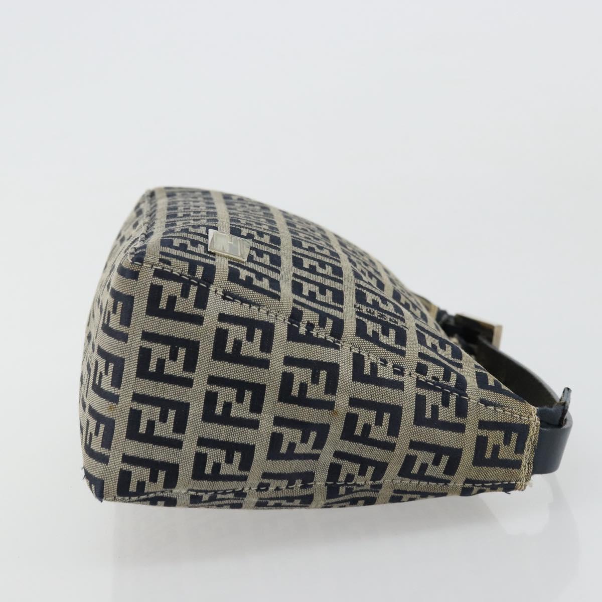 FENDI Zucchino Canvas Hand Pouch Bag Navy Silver Auth 177481
