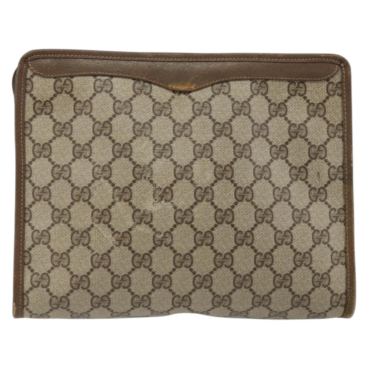 GUCCI GG Supreme Clutch Bag PVC Beige Gold 97 01 038 Auth 177482