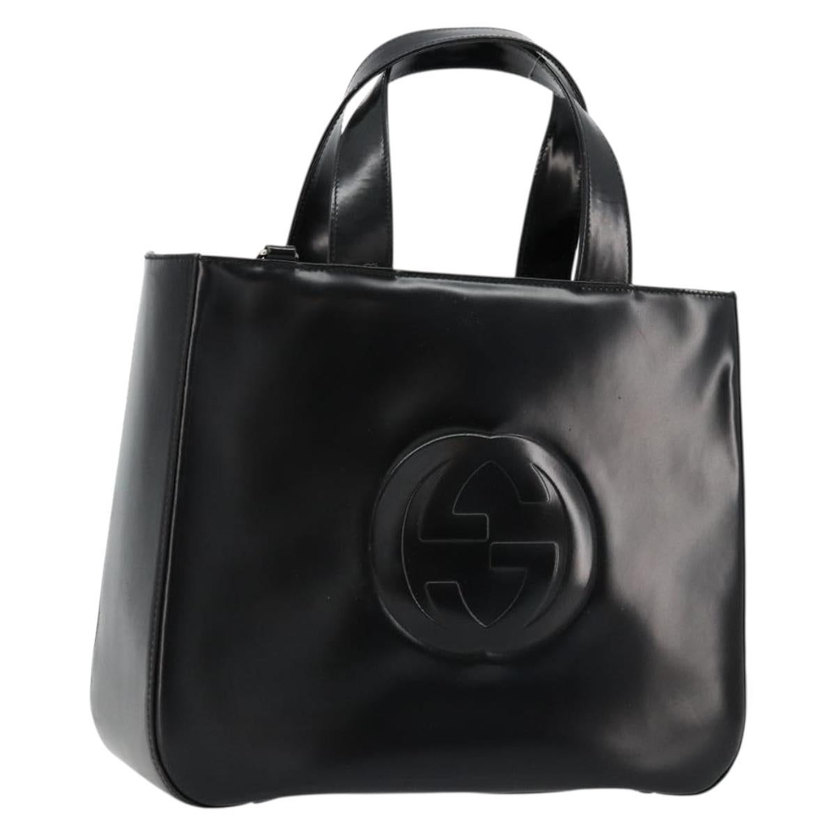 GUCCI Hand Bag Patent leather Black Silver 000 2058 0504 5 Auth 177486