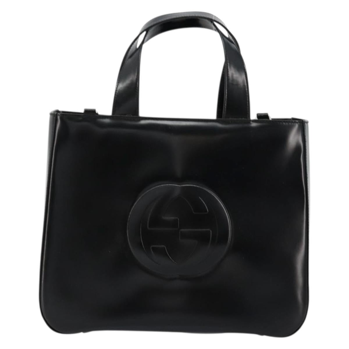 GUCCI Hand Bag Patent leather Black Silver 000 2058 0504 5 Auth 177486