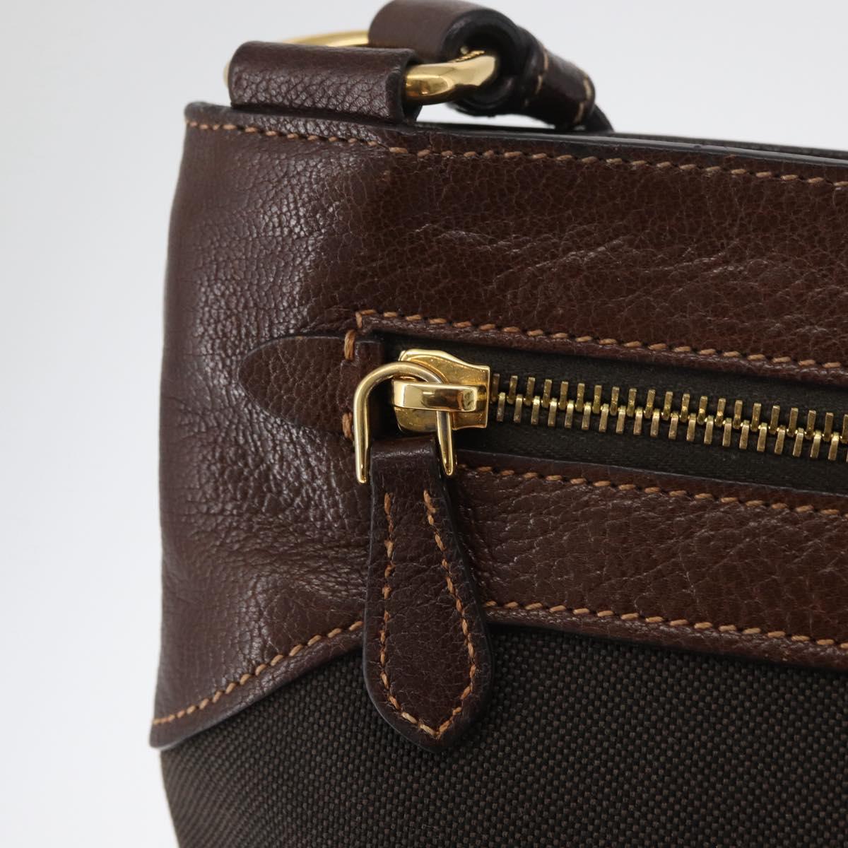 PRADA Shoulder Bag Canvas Brown Gold Auth 177488A