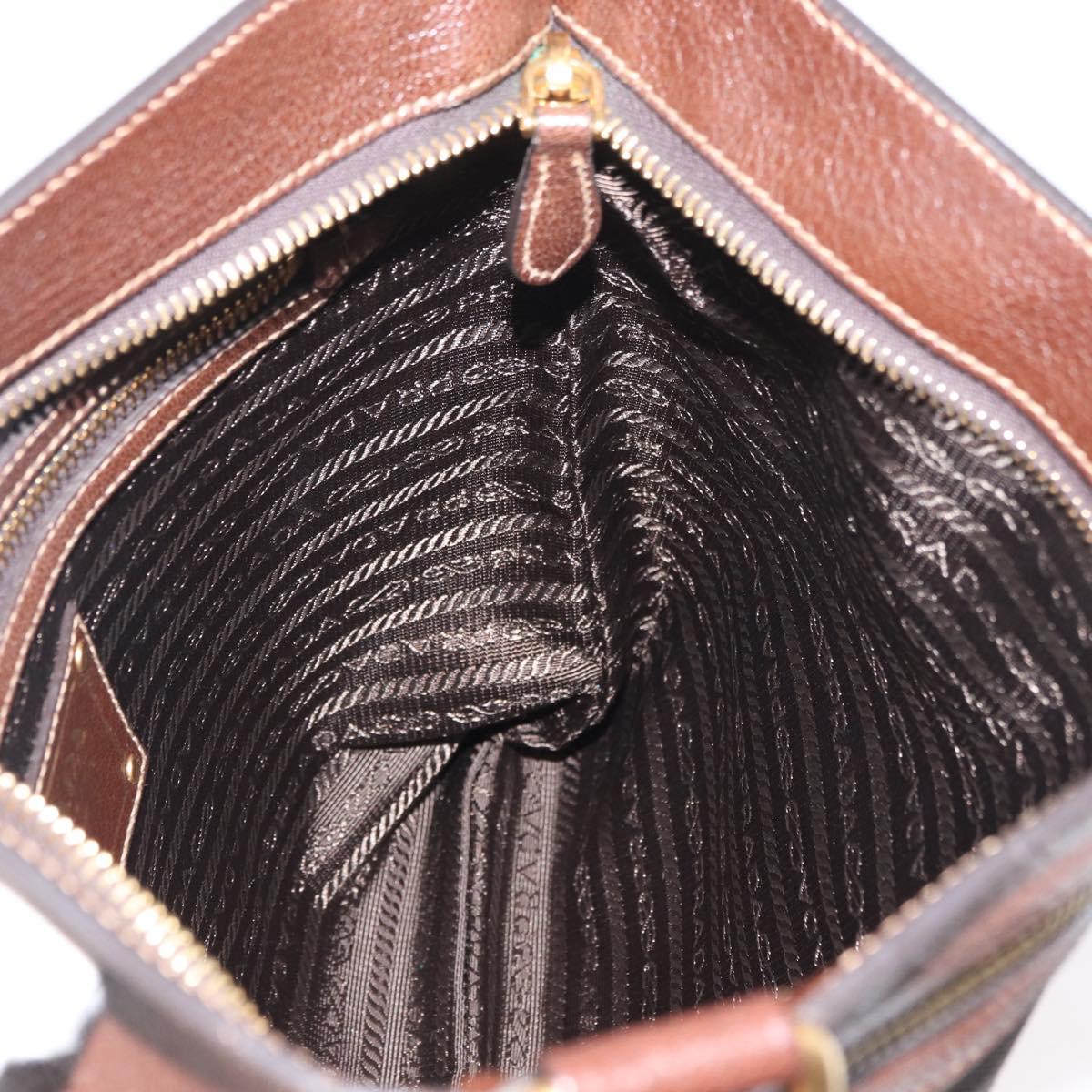 PRADA Shoulder Bag Canvas Brown Gold Auth 177488A