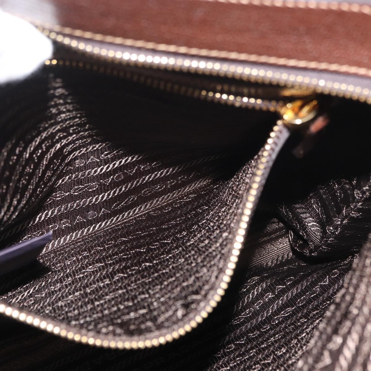 PRADA Shoulder Bag Canvas Brown Gold Auth 177488A