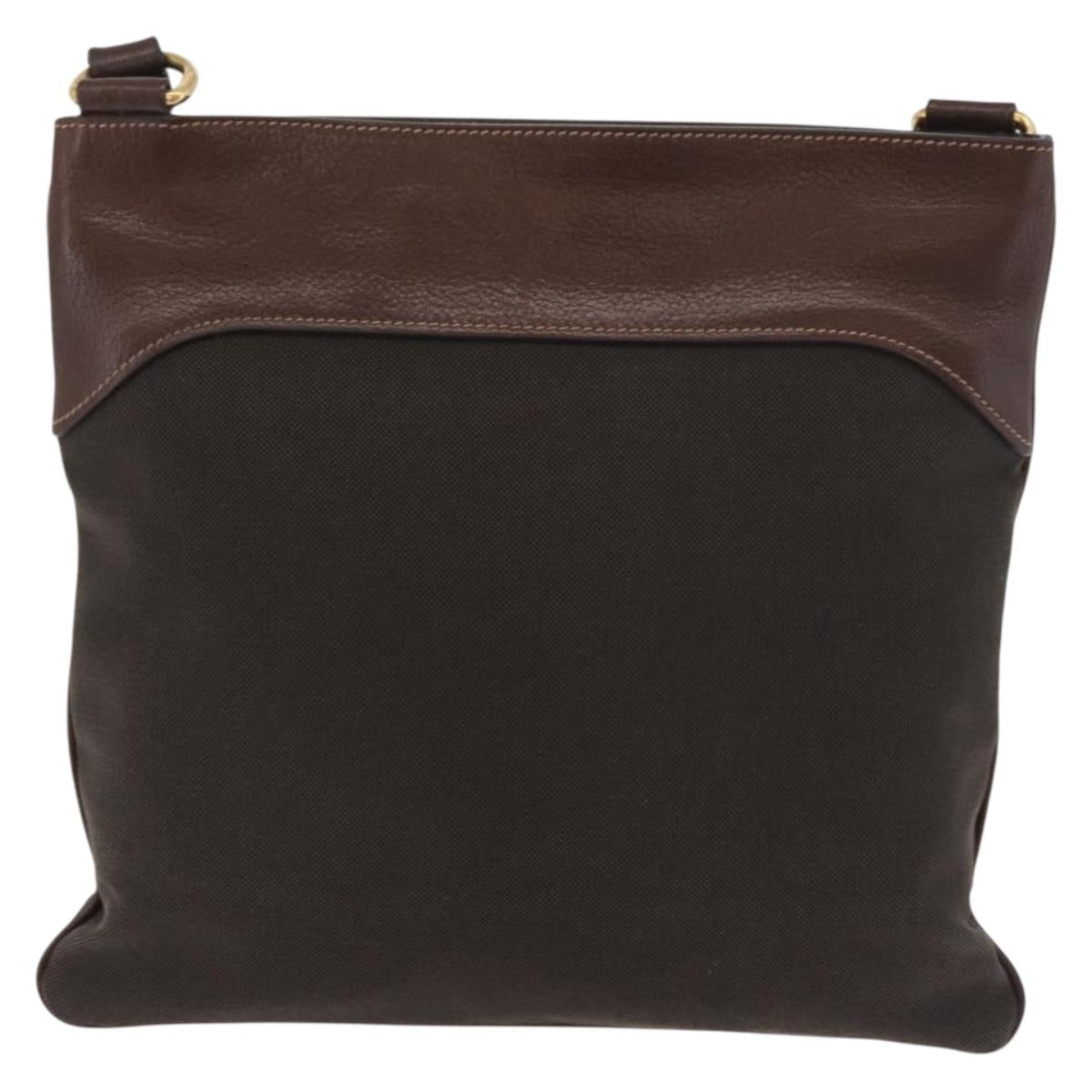 PRADA Shoulder Bag Canvas Brown Gold Auth 177488A