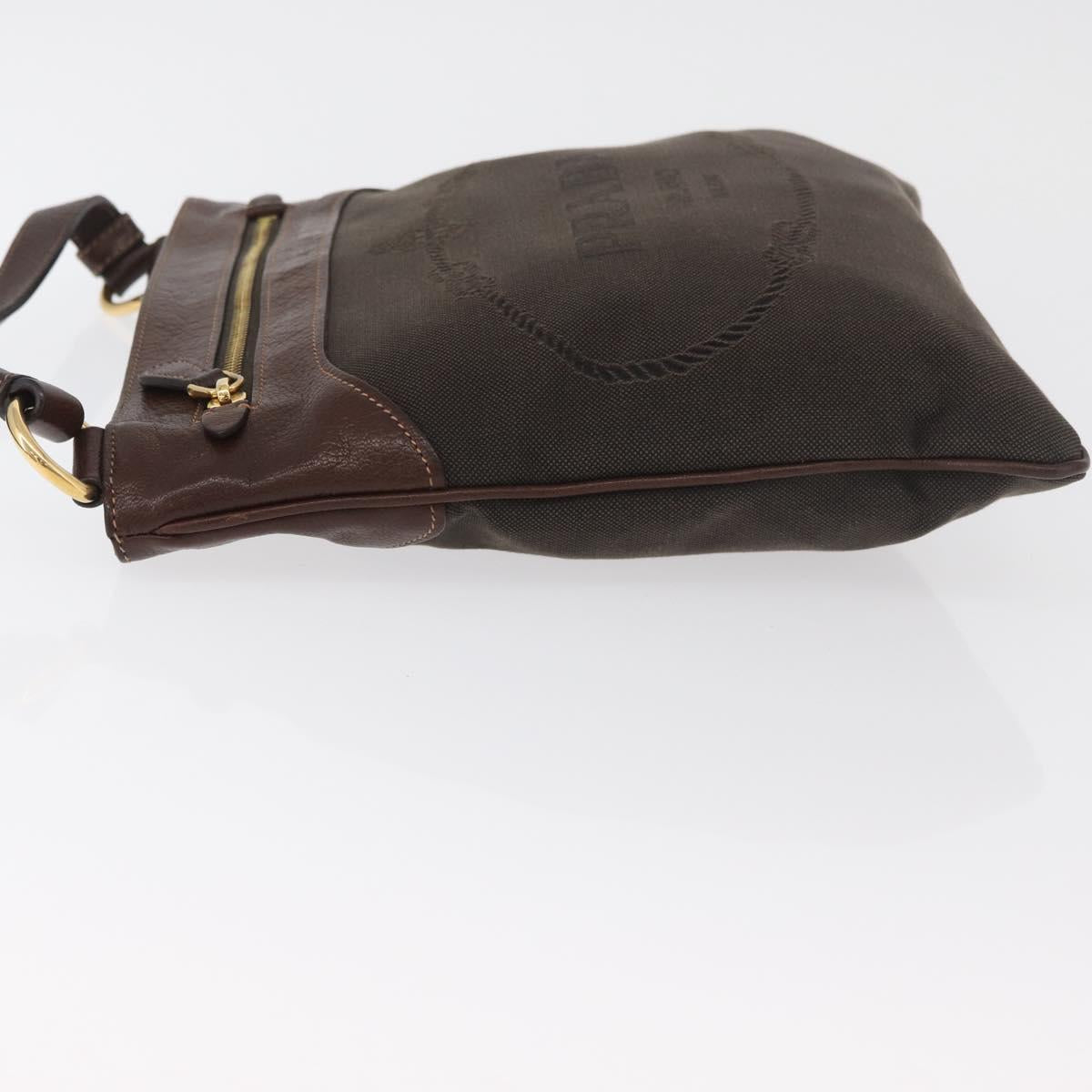 PRADA Shoulder Bag Canvas Brown Gold Auth 177488A