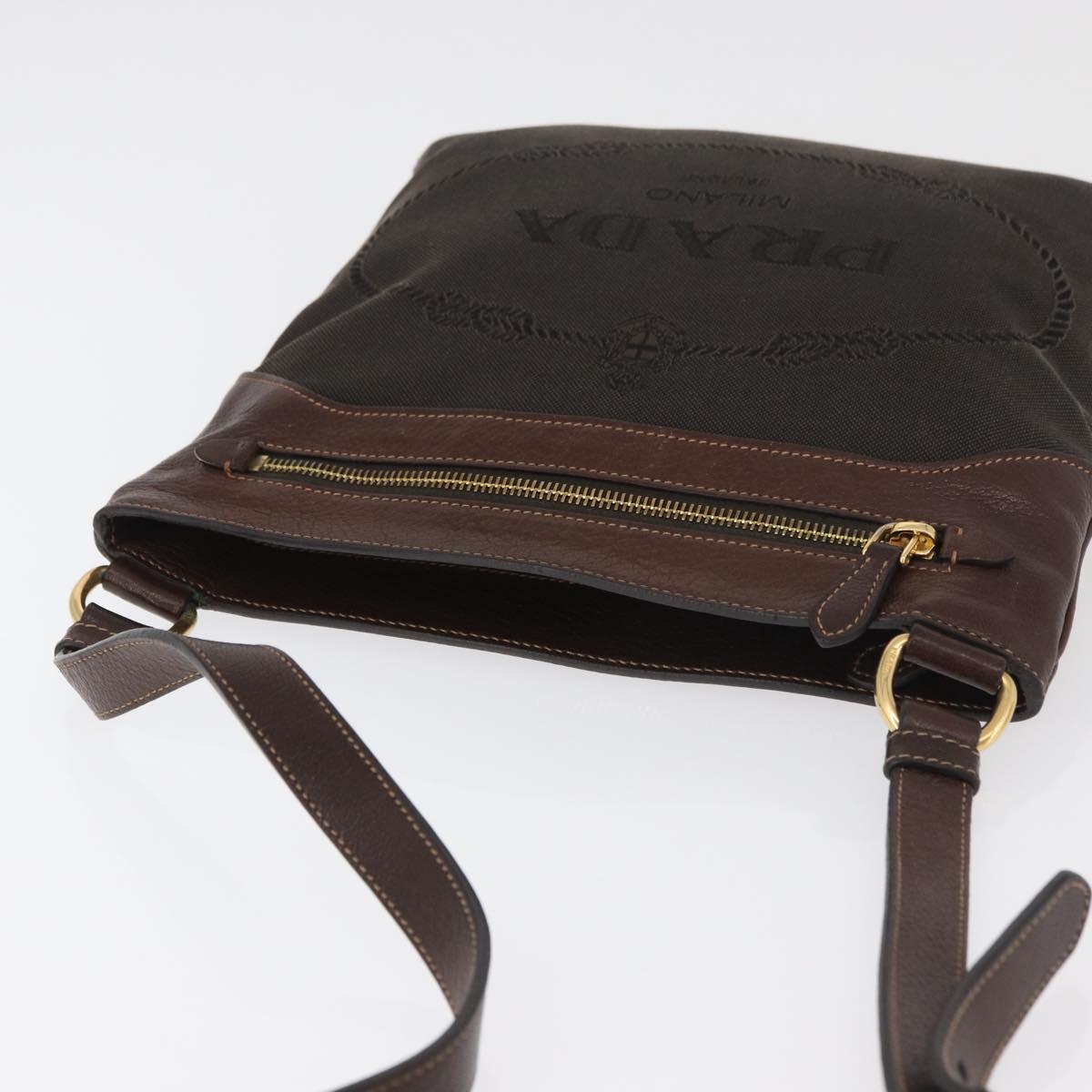 PRADA Shoulder Bag Canvas Brown Gold Auth 177488A
