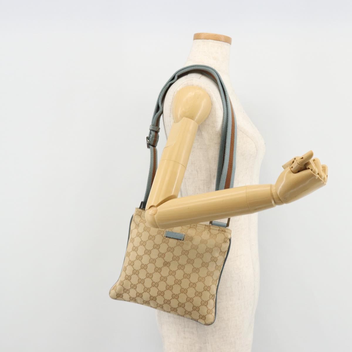 GUCCI GG Canvas Sherry Line Shoulder Bag Beige Silver 146309 Auth 177489A