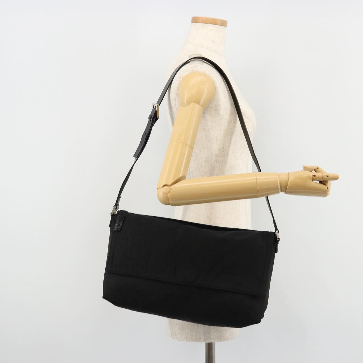 FENDI Zucca Canvas Shoulder Bag Black Silver Auth 177493A