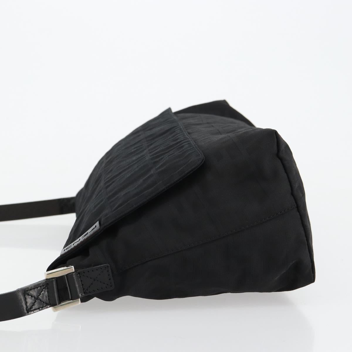 FENDI Zucca Canvas Shoulder Bag Black Silver Auth 177493A