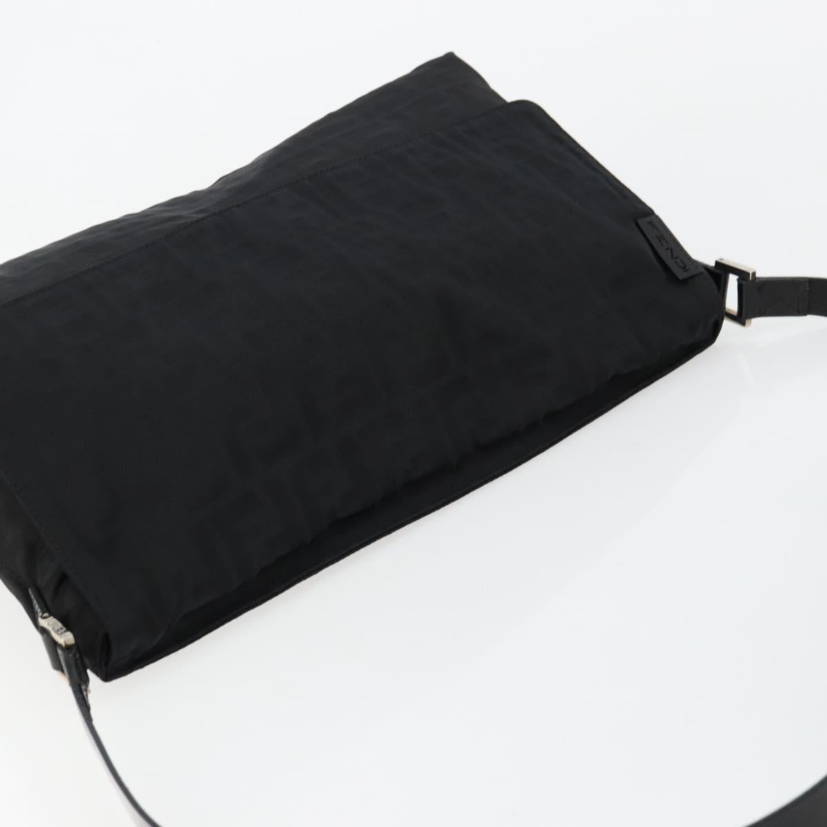 FENDI Zucca Canvas Shoulder Bag Black Silver Auth 177493A