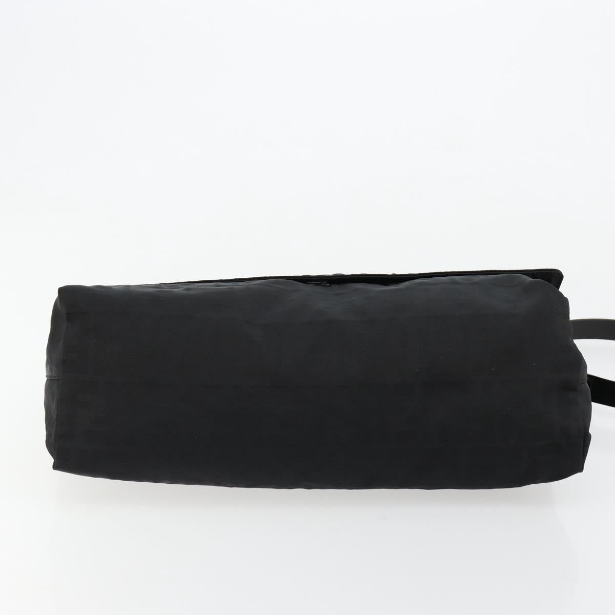 FENDI Zucca Canvas Shoulder Bag Black Silver Auth 177493A