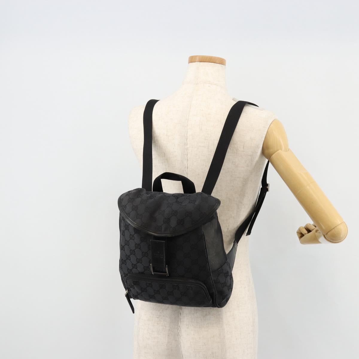 GUCCI GG Canvas Backpack Black Silver 019 0352 Auth 177495A