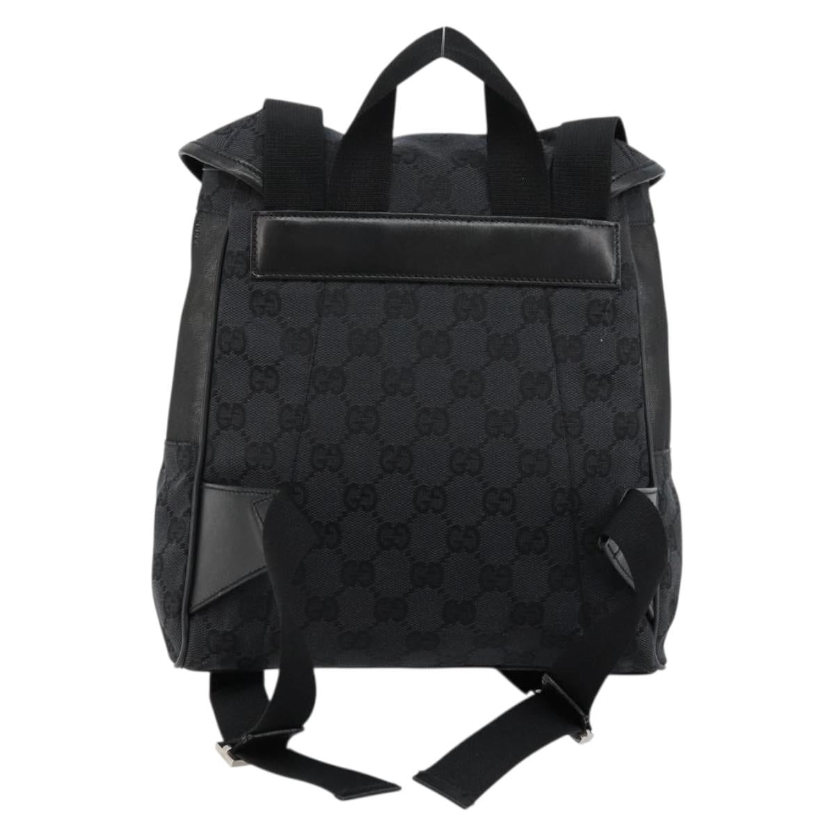 GUCCI GG Canvas Backpack Black Silver 019 0352 Auth 177495A