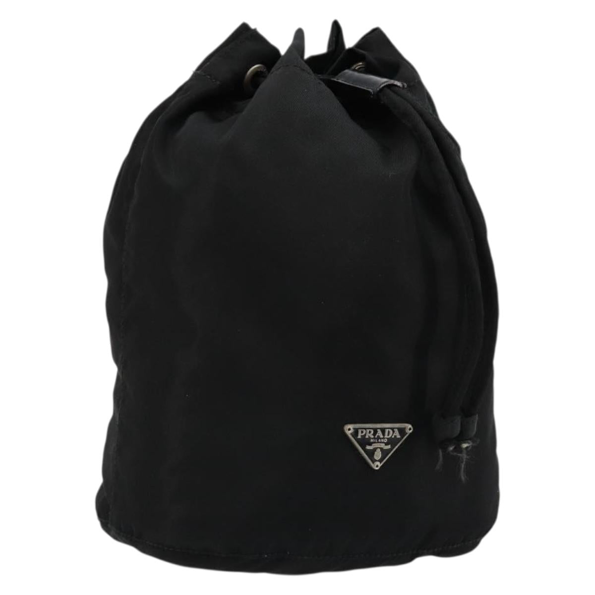 PRADA Purse Pouch Nylon Black Silver Auth 177497A