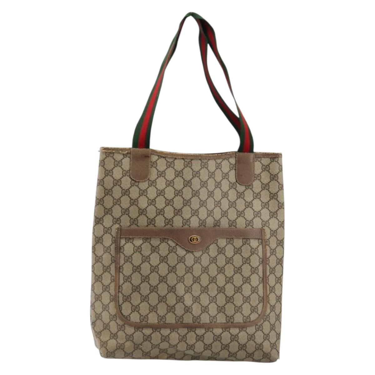 GUCCI GG Supreme Web Sherry Line Bag PVC Beige Red Green 39 02 003 Auth 177501