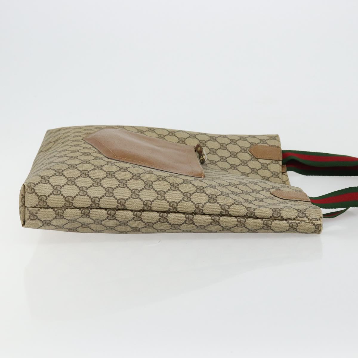 GUCCI GG Supreme Web Sherry Line Tote Bag PVC Beige Red Green Auth 177505