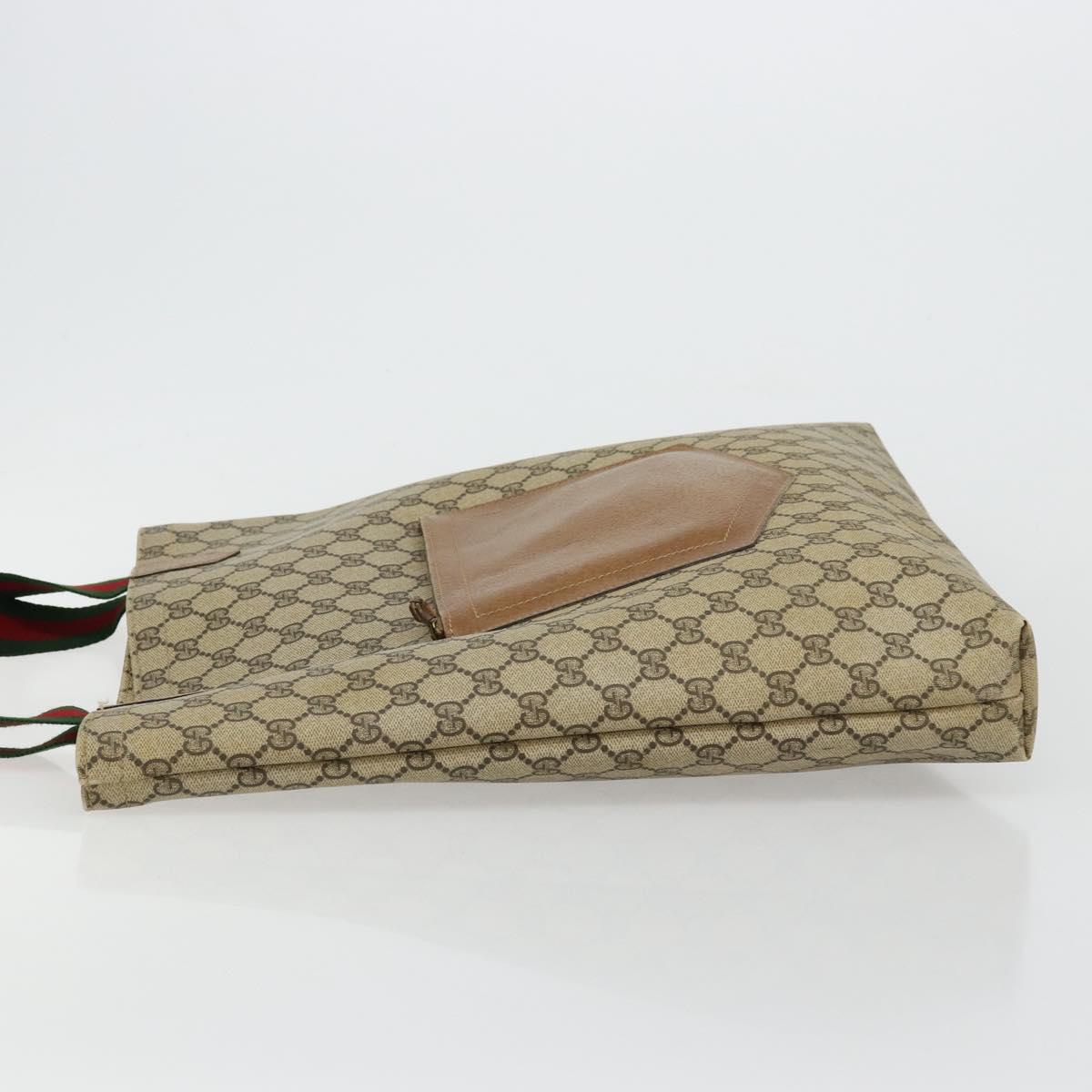 GUCCI GG Supreme Web Sherry Line Tote Bag PVC Beige Red Green Auth 177505