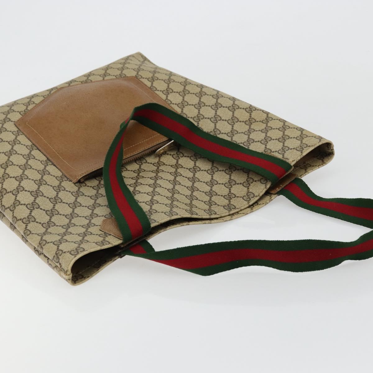 GUCCI GG Supreme Web Sherry Line Tote Bag PVC Beige Red Green Auth 177505