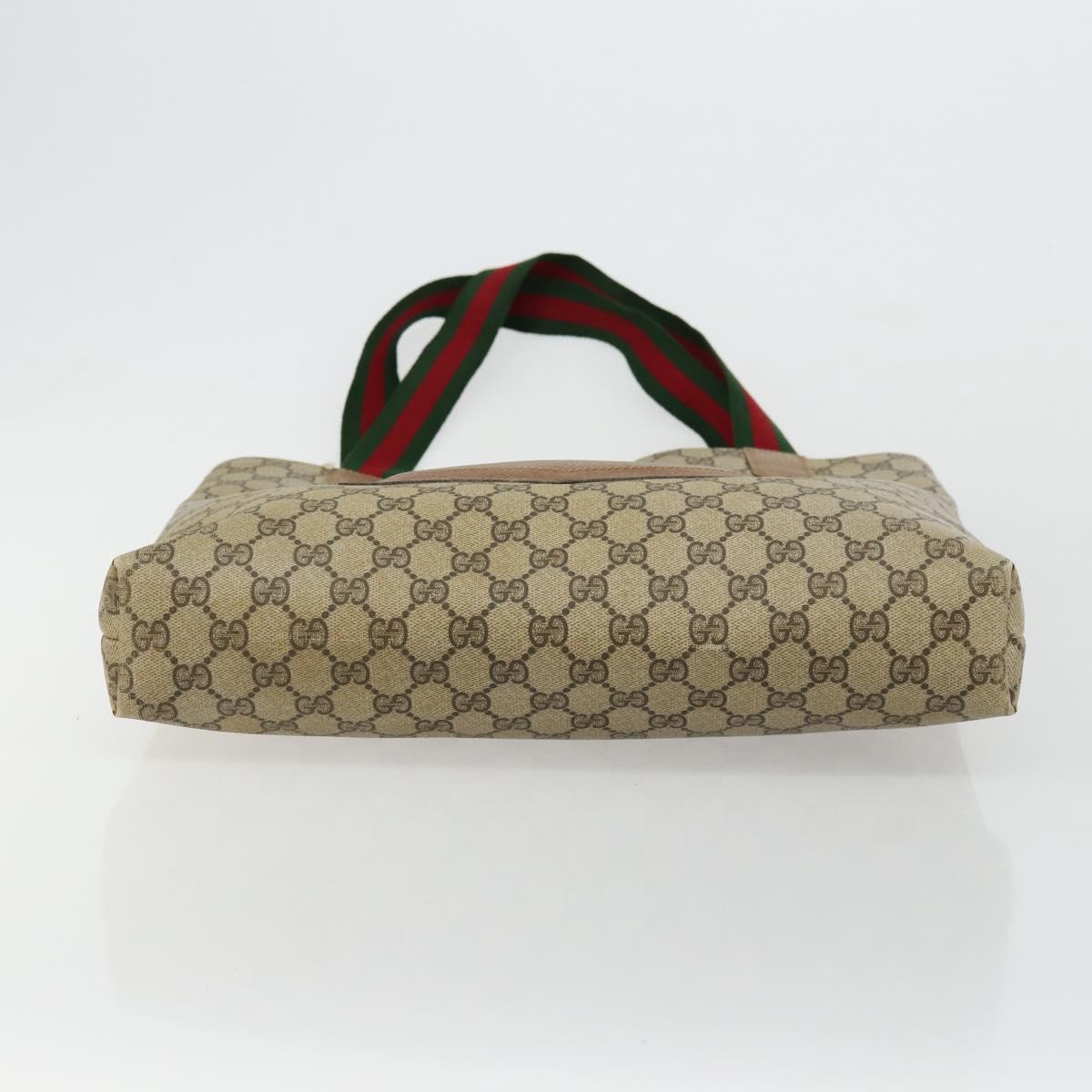 GUCCI GG Supreme Web Sherry Line Tote Bag PVC Beige Red Green Auth 177505