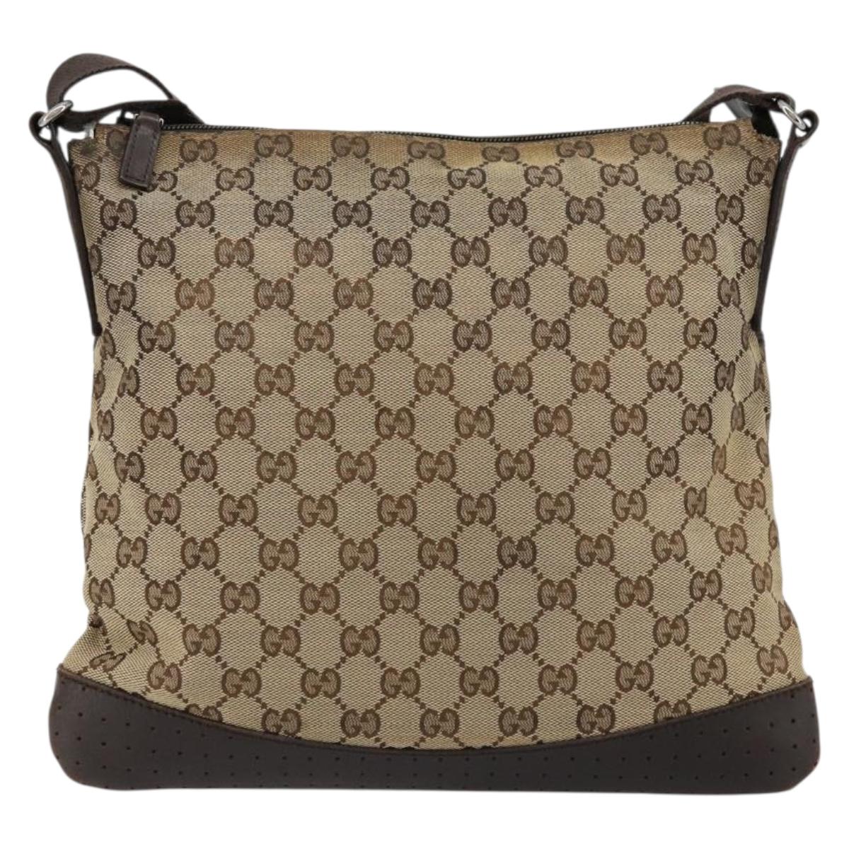 GUCCI GG Canvas Shoulder Bag Beige Silver 145857 Auth 177506