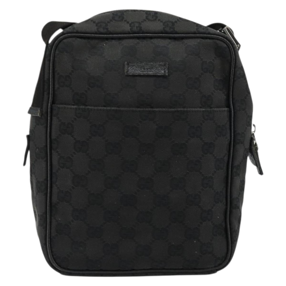 GUCCI GG Canvas Shoulder Bag Black Silver 122759 Auth 177508