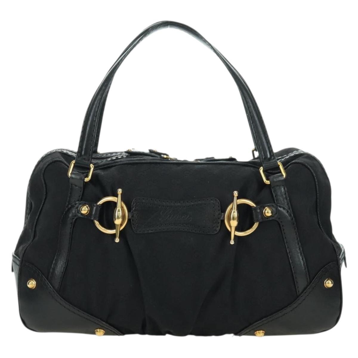 GUCCI GG Canvas Hand Bag Black Gold 211967 Auth 177510V