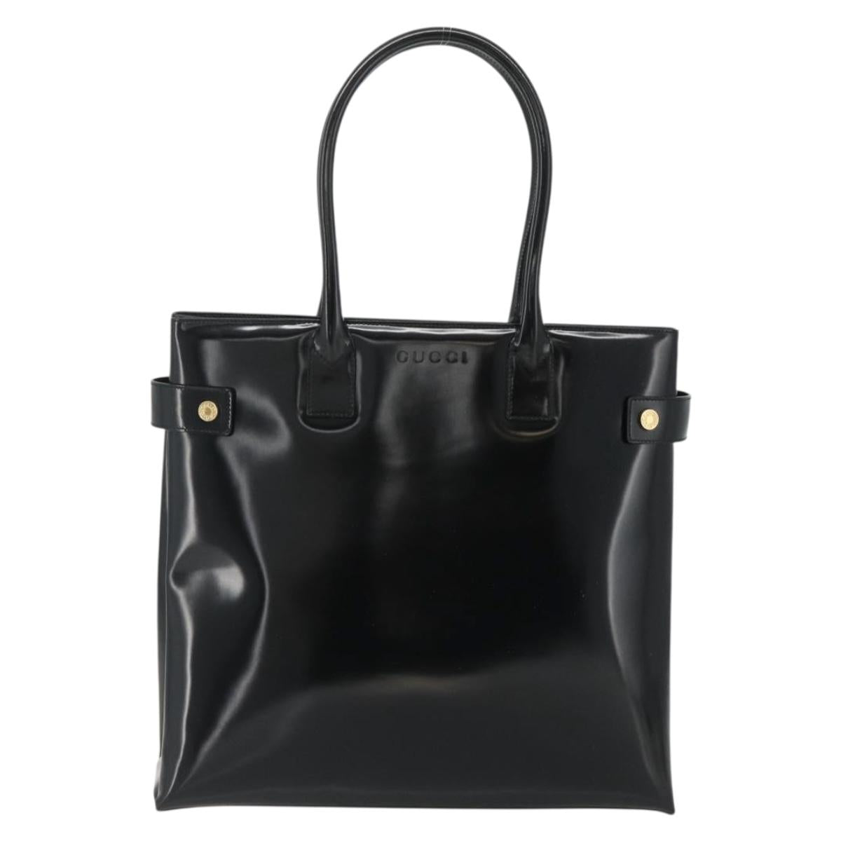 GUCCI Hand Bag Patent leather Black Gold 002 2265 0407 Auth 177511