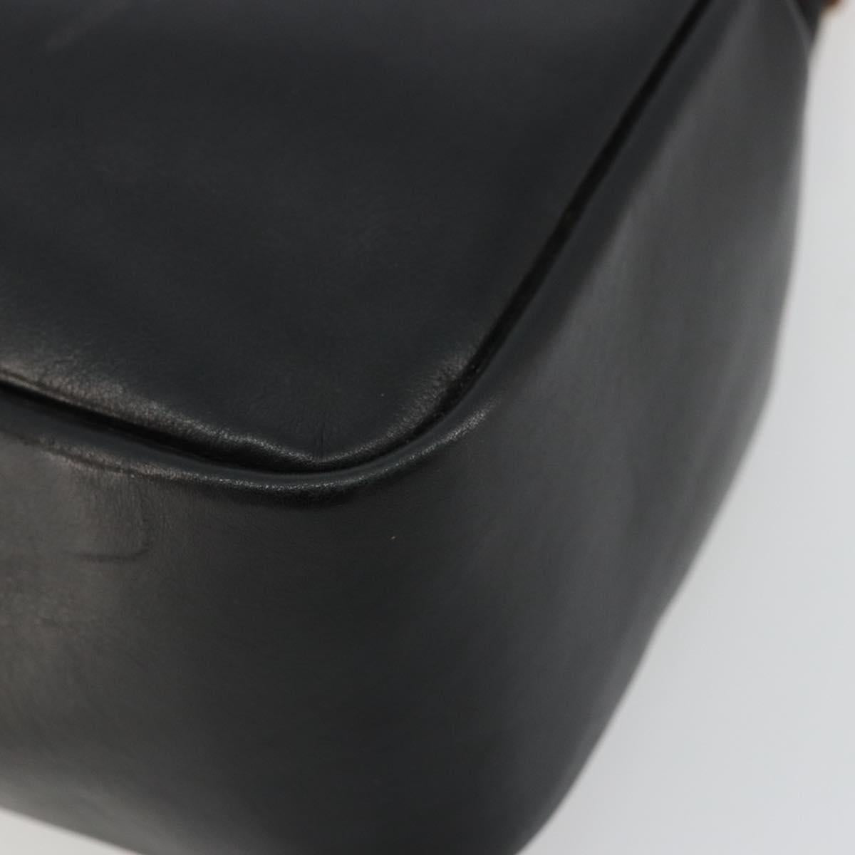 GUCCI Bamboo Hand Bag Leather Black Gold Auth 177513