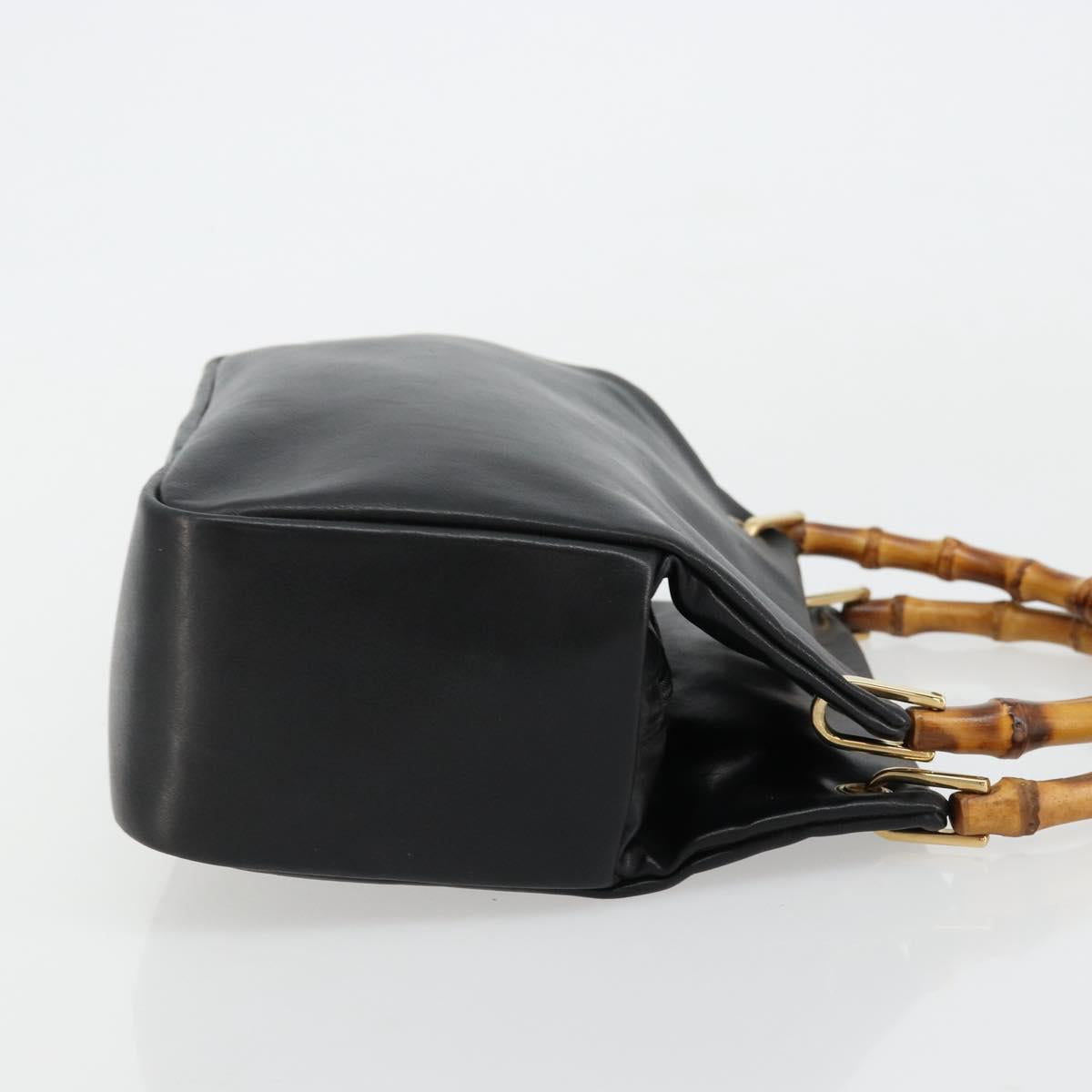 GUCCI Bamboo Hand Bag Leather Black Gold Auth 177513