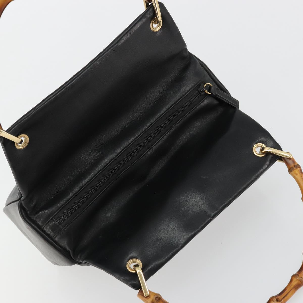 GUCCI Bamboo Hand Bag Leather Black Gold Auth 177513