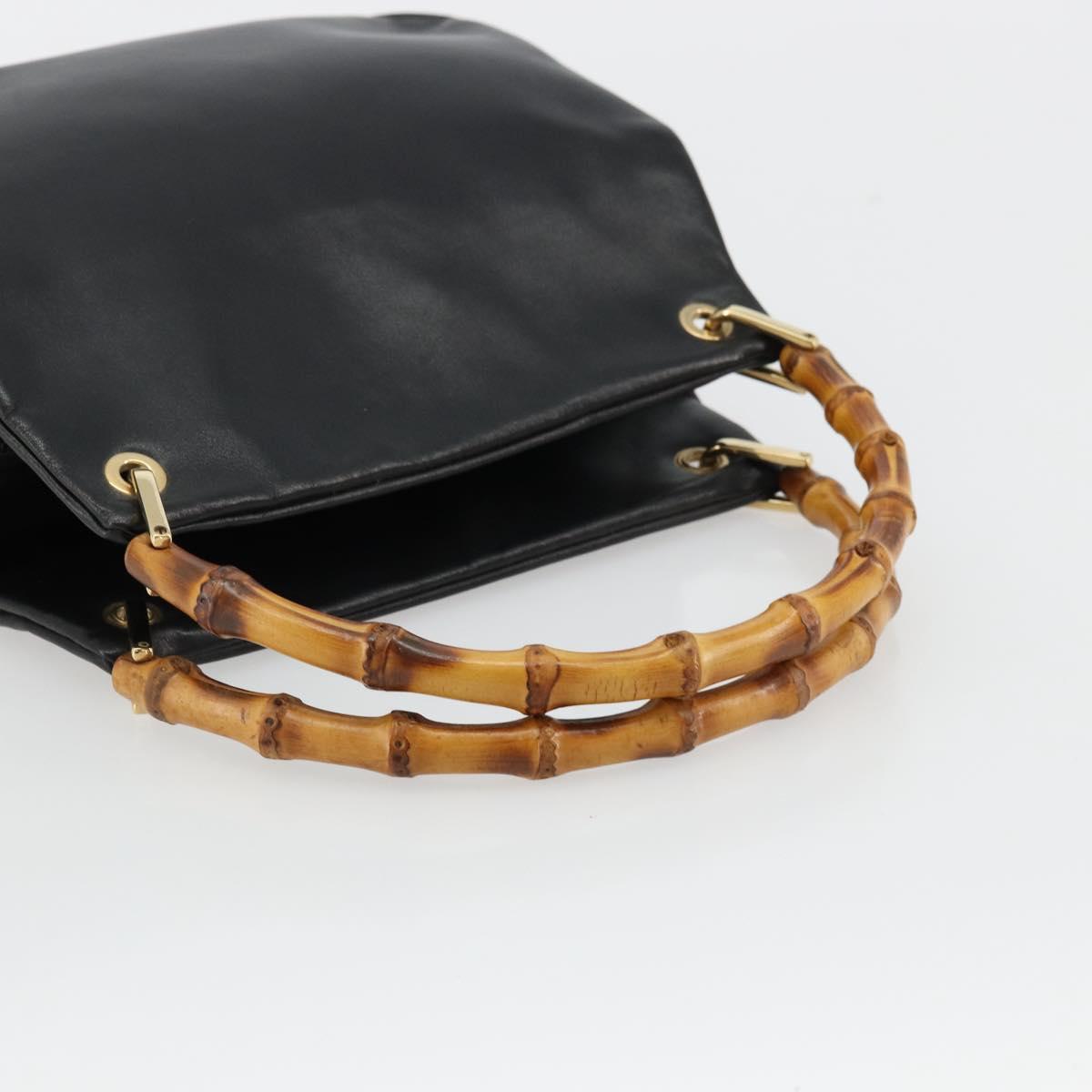 GUCCI Bamboo Hand Bag Leather Black Gold Auth 177513