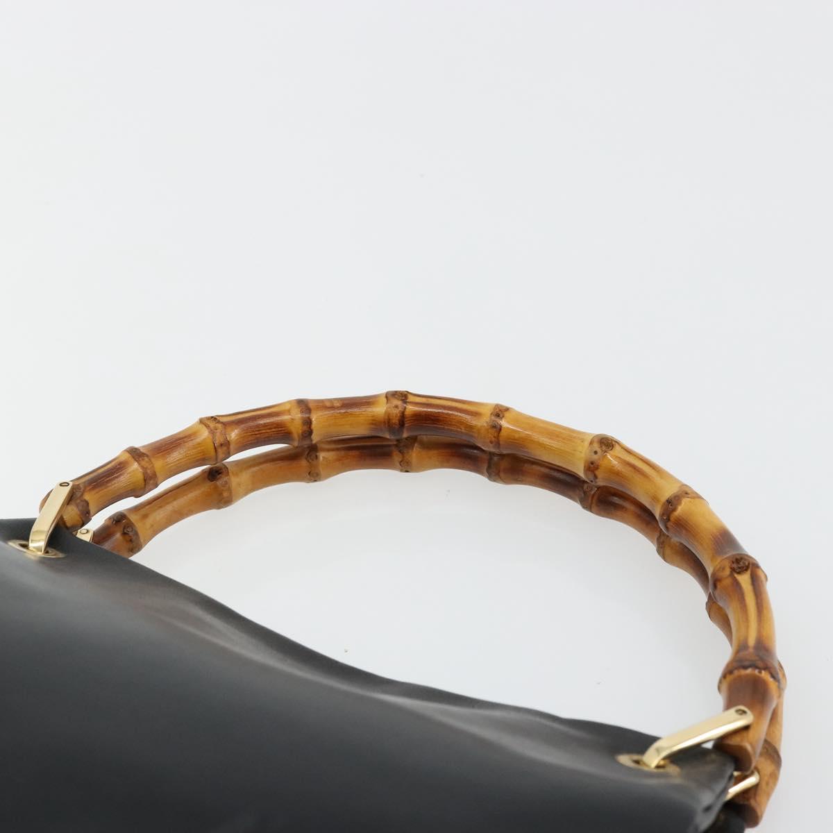 GUCCI Bamboo Hand Bag Leather Black Gold Auth 177513