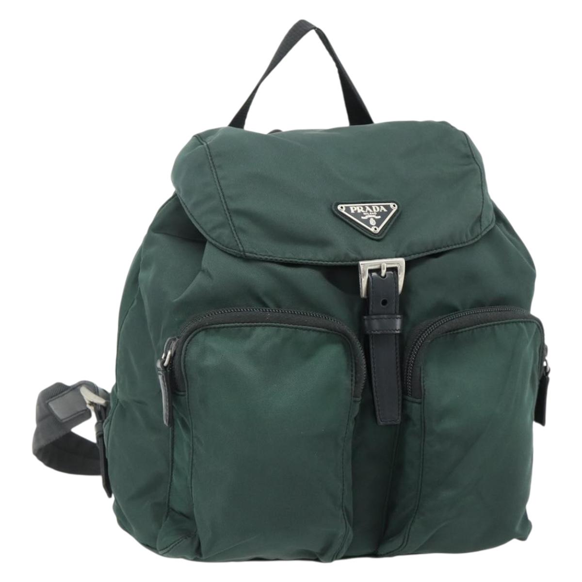 PRADA Backpack Nylon Green Silver Auth 177517