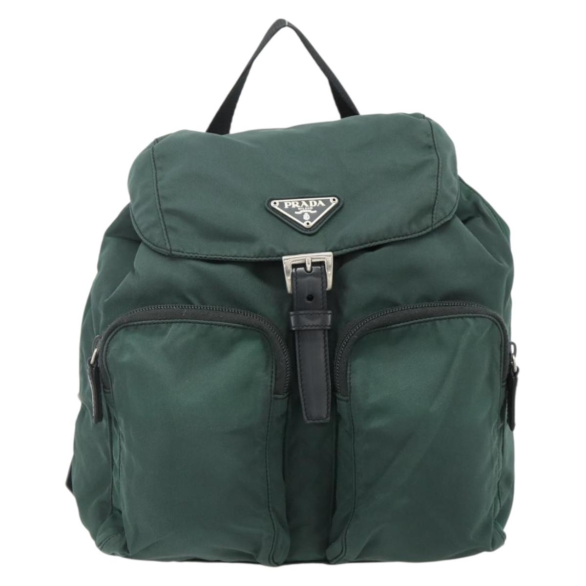 PRADA Backpack Nylon Green Silver Auth 177517