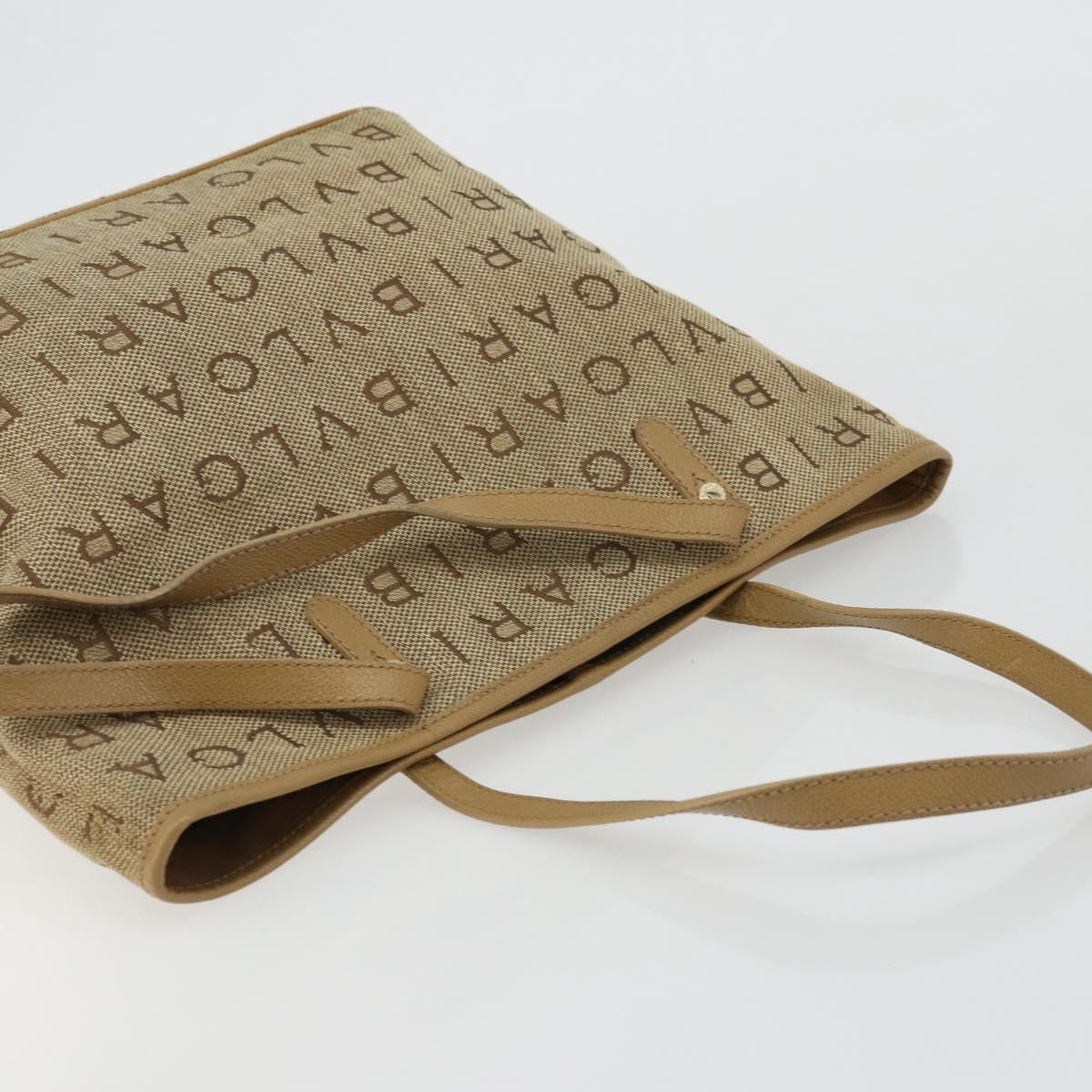 BVLGARI Logo Mania Tote Bag Canvas Beige Gold Auth 177518