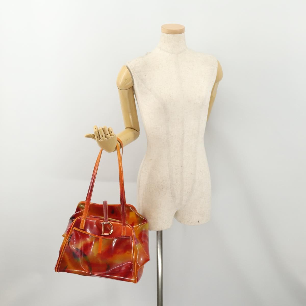 Christian Dior Hand Bag Vinyl Orange Auth 177521