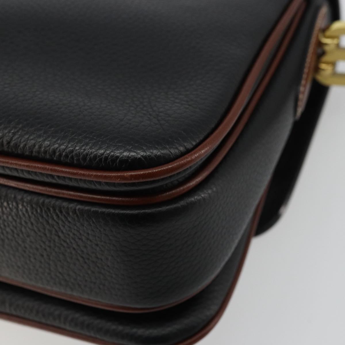 BALLY Shoulder Bag Leather Black Gold Auth 177531A