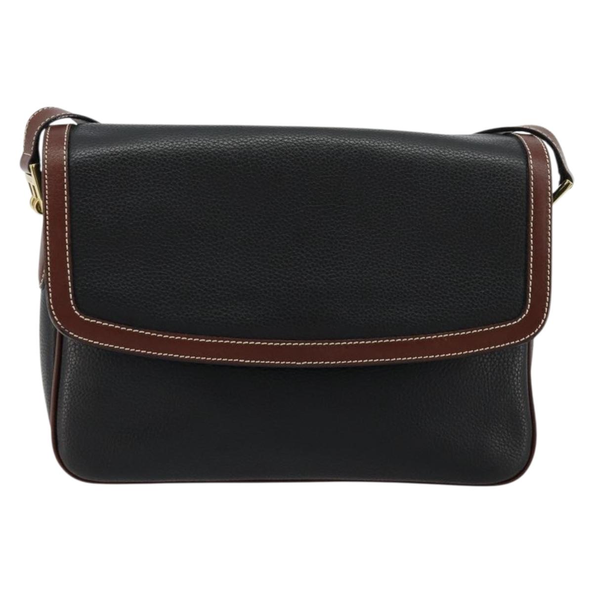 BALLY Shoulder Bag Leather Black Gold Auth 177531A