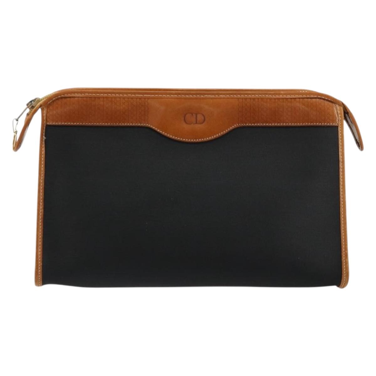 Christian Dior Clutch Bag Coated Canvas Beige Gold Auth 177532