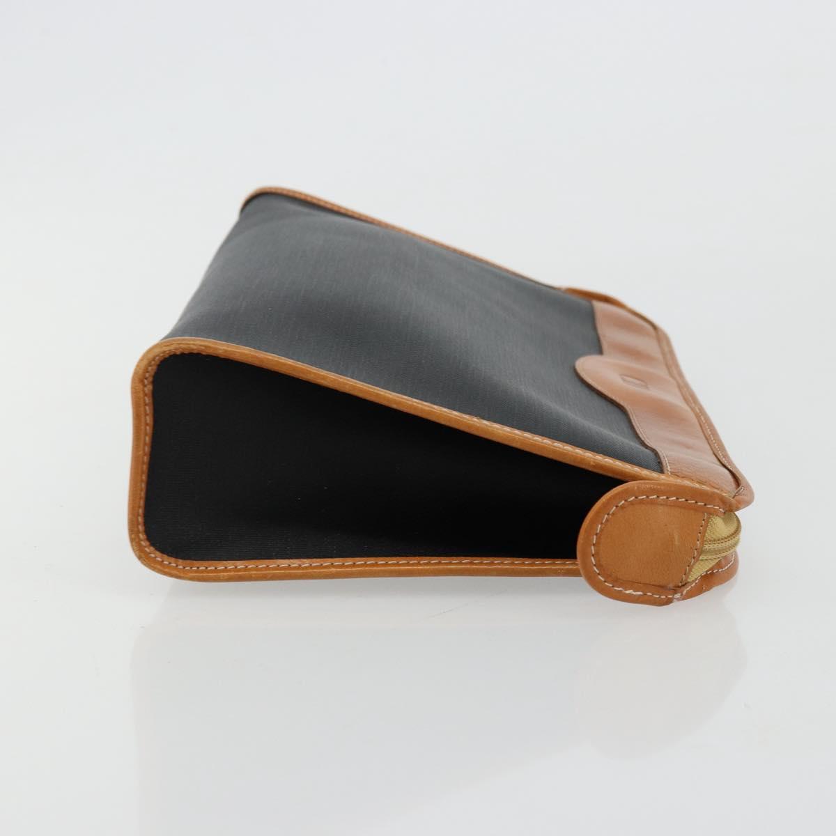 Christian Dior Clutch Bag Coated Canvas Beige Gold Auth 177532